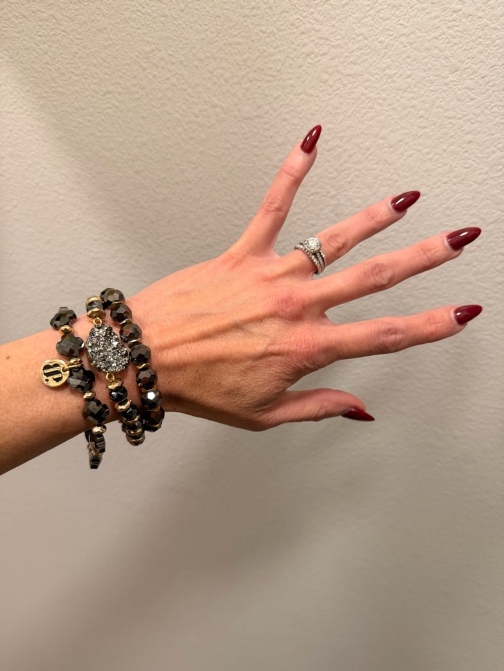 Bomb Party! Druzy Hematite Bead Stackable Bracelet Set.HIGHLY SOUGHT AFTER STACK